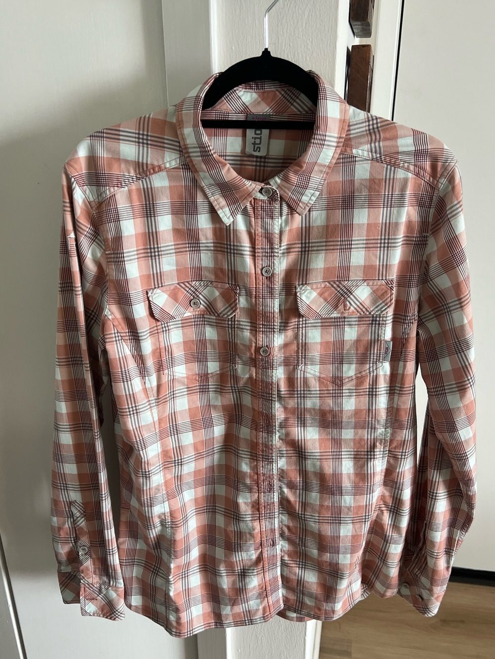 Stio Peach & White Western/Plaid Shirt • XL